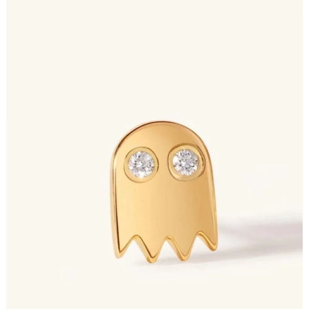 NEW Mismatch‎ 14k Gold Filled Pac-Man Diamond Accent Stud Earrings